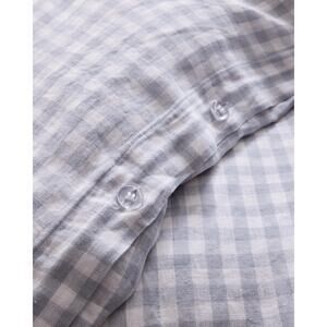 Quince Euro Linen Duvet Cover Set Queen Color Blue Fog Gingham ~ NWOT